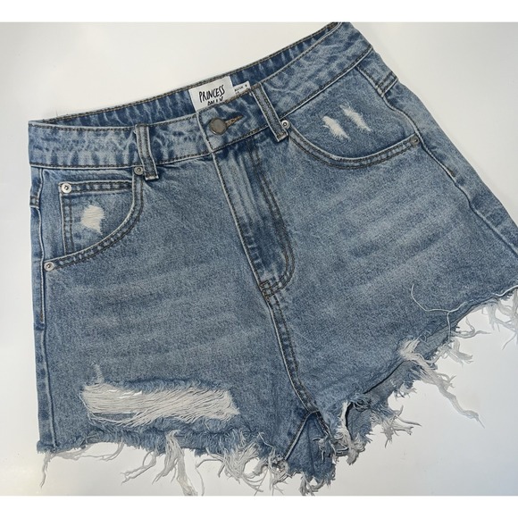 Princess Polly Pants - Princess Polly Cut Off Jean Shorts Womens 8 Blue Denim Cotton High Waist Raw Hem